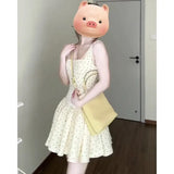 Fongt Gentle Temperament Red Knitted Shirt Coat Wave Dot Square Tie Dress Women's Spring And Summer New Set