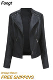 Autumn Ladies Motorcycle Leather Jackets Women Turn-down Collar Zipper Slim Black Moto & Biker Jacket Female