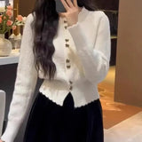 Style Butterfly Gold Button Sweater Women 2024 Early Spring Lazy Breeze Sparkling Short Sweater-Outfit
