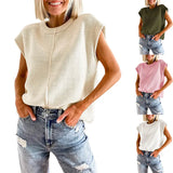 Fongt Hot Style Women's Knit Vest Jumper Sleeveless Round Collar Casual Solid Color Sweater Women's