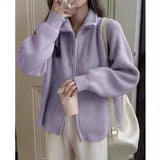 Early Spring Wear New Purple Lapel Zipper Sweater Jacket Women's Knitted Cardigan With Bottomed Jacket-Outfit