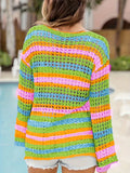 Fongt 2025 New Stitched Knitted Shirt Loose-Colored Round-Necked Striped Sweater