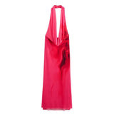 Fongt New Women's Tie-Dye Print Collar Hanging Neck Hanging Back Hanging Long Dress Dress