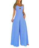 Fongt New Women's Sleeveless Solid Color Casual Loose Striped Wide-Leg