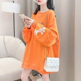 Women's Pullover Plus Velvet Thick/thin Mid-length Loose Kawaii Clothes Korean Version New Autumn Winter Student Shirt Ins