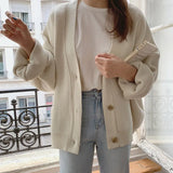 Winter Elegant Solid Women's Sweater Autumn V-Neck Buttons Cardigan Oversized Fashion Korean Knitwears Sweater Jacket