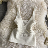 Fongt Pit Knitted Vest V-Neck With Solid Color High-Rise Bare Back Street Short Sling Sling