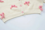 White Short Pink Bow Cardigan-Outfit