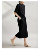 Fongt Summer New Fashion Sports Casual Lazy Set Soft Short-Sleeved Top + Open Skirt Suit
