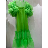 Casual Sheer Dress For Women Round Neck Short Sleeve Solid Patchwork Ruffle Trim Mini Dresses Female Summer