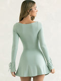 Sleeve Bodycon Black Dress Square Neck Basic Slim Spring Autumn Dresses Solid Streetwear High Side Split Mini