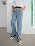 100% Cotton Office Lady Light Colored High Waisted Jeans Women's Straight Loose 2021 New Summer Long