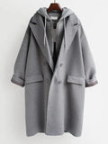 Solid Woolen Hooded Windbreaker Women's Mid-length Winter Korean Version Large Size Coat High-quality Tops Female TH1052-Outfit