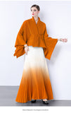 Fongt Gradient Suit Women's Autumn And Winter Loose Strap To Close Waist Pressure Folding Top + High Waist 100 Folded Skirt