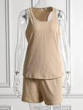 Knit Vest Sets 2023 Summer Women Fashion Solid Classic Tank Top With Shorts Outfits Home Vintage 2 Piece Sets Femme-Outfit