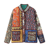 Fongt Women's 2025 New Winter Retro Print Casual Loose Cotton Coat