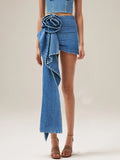 Fongt 2024 Mid-Waist Stereo Rose Piece Decorative Hip Denim Skirt-Outfit