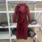 Fongt Autumn New Female Retro Leisure Double Buckle With Belt Long Hair Coat