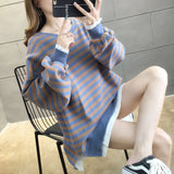 Fake Two Piece Oversize Pullover Thin and Thick Korean Style Hoodies Sweatshirt Casual O-Neck Harajuku Girls Stripe