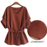 Size M-6XL Women Loose Short Sleeves Blouses 2022 New Fashion Summer Casual V-Neck Lace Up Bow Solid Color Tops Hot