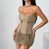 Fongt 2025 New Autumn Black Female Corset Fish Bone Lace Vest 0002