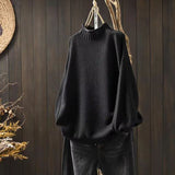 Fongt Retro Half-High Sweater Women Loose Large Plate Type 2025 Autumn And Winter Casual Knitted Jersey