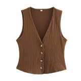 Fongt Women's Clothing 2025 Autumn New Texture Vest Top + Straight Trousers Set