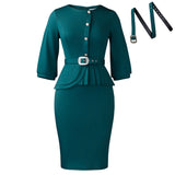 Fongt New Elegant Elastic Body Repair Collared High-Waisted Temperament With Hips Solid-Colored Dress