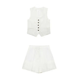 Fongt Women's 2025 Spring New Fashioned Colored Flax-Blend Vest + Shorts Set