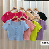 Babes Salt Knitted Jersey Short Sleeves New Top Design Short Embroideet Collar Sweet Hot
