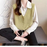 Short Sweater Vests Tops Women Casual Knit Chaleco Coats New Single Breasted Knitwear Sleeveless Jackets Basic