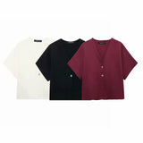 Fongt Homemade New Women's Best Flat Needle Short Sleeves V-Neck Sports Knitting 4192/101