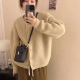 Fongt Wind Korea Is Loose Sweater Coat 2024 Autumn Winter New Style Temperament Pure Color Stripe Adds Thick Knitting Cardigan Female-Outfit