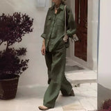 Fongt 2025 New Women's Long-Sleeved Shirt Loose Pants Two Sets