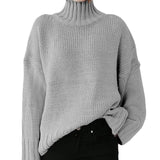 Fongt Autumn And Winter New High Collar Long Sleeve Solid Color Knit Jumper Sweater Women's