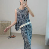 Fongt Folded New Middle-Chai Porcelain Printing Wrinkles Daily Commute Flower Vest Dress Suit Woman