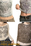 Women Vintage T-shirts y2k Clothes 2023 Harajuku Crop Top T-shirt Graphic Gothic Grunge Long Sleeve Top Fall Winter