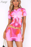 Sexy 2 Piece Women Fall Outfits 2023 Short Sleeve O-Neck Crop Top High Waist Bodycon Mini Skirt Matching Set Y2K