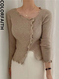 New 2022 Korean Elegant Vintage Irregular Women's Spring Autumn Knitwear Short Sweaters Pullover Jumpers Tops