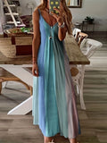 Fongt Women's Long Dress Slim Dazzle Color Slip Dress Gradient New Print Women's Dress-Outfit
