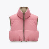 Women Fashion Thick Warm Coat Vintage Pockets Drawstring Wear Both Positive And Negative Sleeveless Cotton Vest