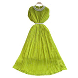 Fongt Luxury Famous Heavy Industry Nail Ball Collar Dress Women Summer Waist Thin 100 Fold Elegant Dress Dress Dress