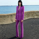 QUALITY Newest 2023 Runway Designer Suit Set Women's Single Button Blazer Flare Pants Suit Fluorescent