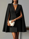Fongt Autumn Commute Double Buckle Shawl Cloak Solid Color Suit Dress Women's Dress