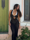 Fongt Spring New Crochet Deep Strap Knitted Sleeveless Hollow Slimming Sexy Dress Women's Clothing