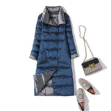 Autumn And Winter Thin White Duck Down Down Jacket Female In The Long Inclined Pocket Lapel Both Sides Through The Knee Coat Tide-Outfit
