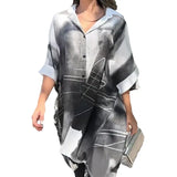 Fongt 2024 New Fashion Gradient Long Irregular Loose Shirt Jacket Women-Outfit
