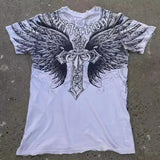 Fongt New T-Shirt Cross Wings Before And After Printing Round Neck Short-Sleeved Direct Selling Hot