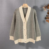 New 2022 Fashionable Elegant Oversized Striped Cardigans Knitted Vintage Women's Autumn Winter Sweater Tops
