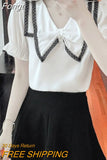 Fashion Petal Sleeve Embroidered Flares Blouse Blouses New 2023 Summer Peter Pan Collar Sweet Pullovers Chic Shirt